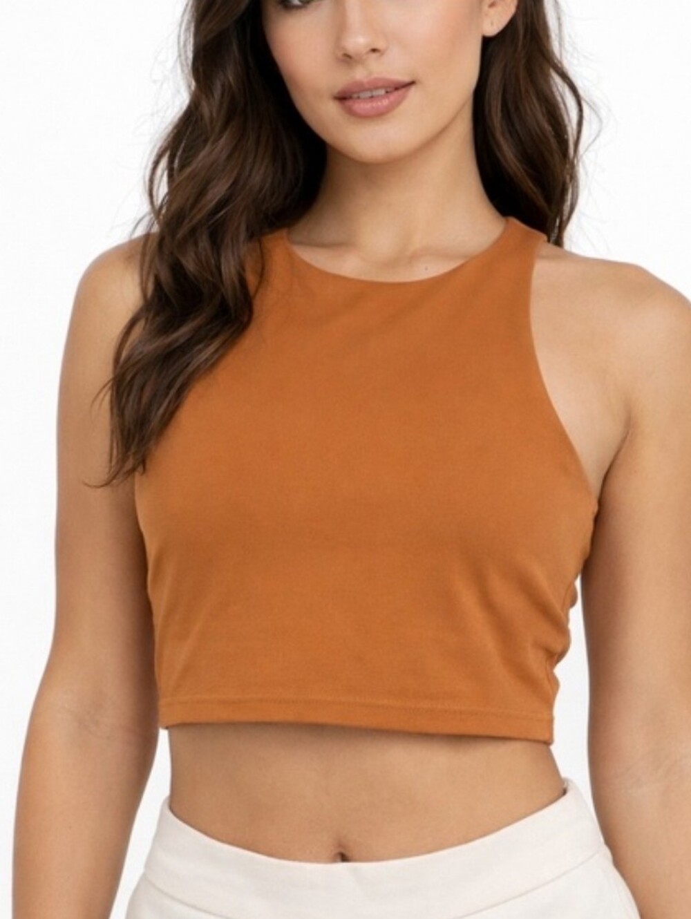 Reoria sleeveless tank crop top in burnt orange Size Medium